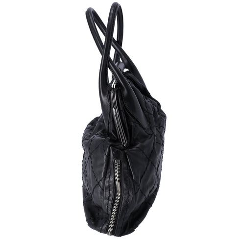 CHANEL Wild Stitch Expandable Frame Tote Bag Black Leather